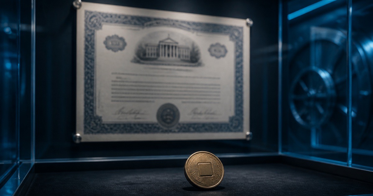 Share certificate behind glass and a token in front, what tokenised equities are and who they are for