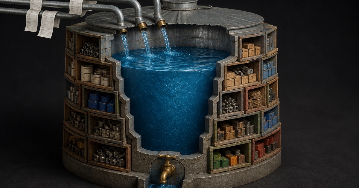 Cutaway cistern of inventory and invoice-pipes, working capital for African SMEs beyond bank loans